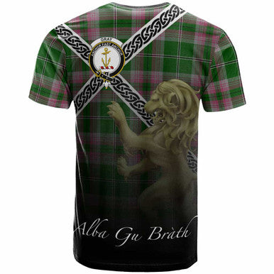 Scottish Gray Clan Crest Tartan T-Shirt - Celtic With Scotland Lion Back Side Tartan Plaid