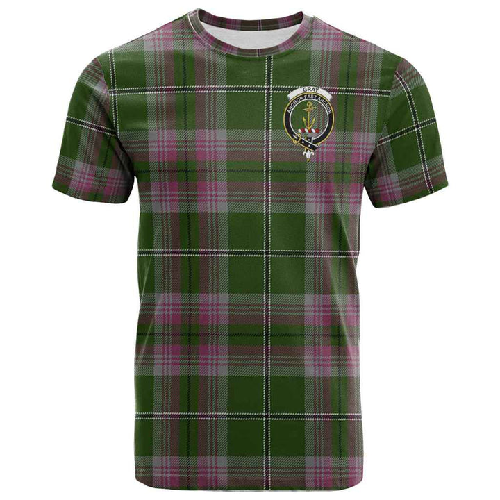 Scottish Gray Clan Crest Tartan T-Shirt Front Side Tartan Plaid
