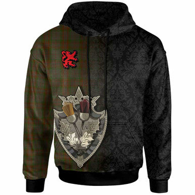 Scottish Gray Clan Tartan Hoodie - Half Thistle Flowers Celtic Design Front Side Tartan Plaid