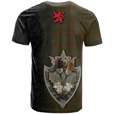 Scottish Gray Clan Tartan T-Shirt - Half Thistle Flowers Celtic Design Back Side Tartan Plaid