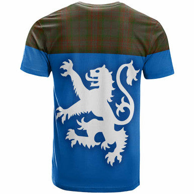 Scottish Gray Clan Tartan T-Shirt - Lion Rampant of Scotland With Flag Back Side Tartan Plaid