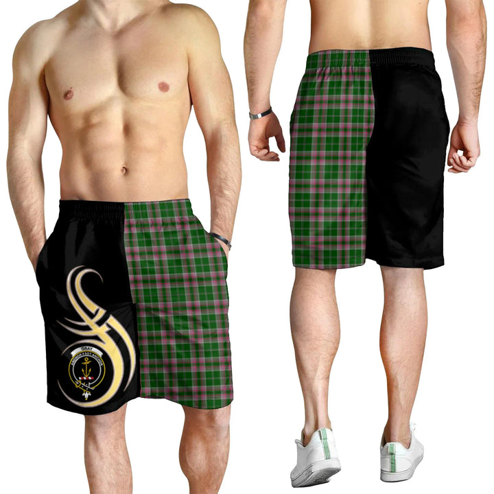 Scottish Gray Hunting Clan Crest Tartan Believe in Me Men's Shorts