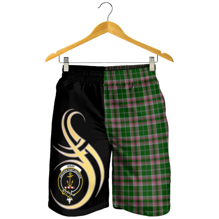Scottish Gray Hunting Clan Crest Tartan Believe in Me Men's Shorts