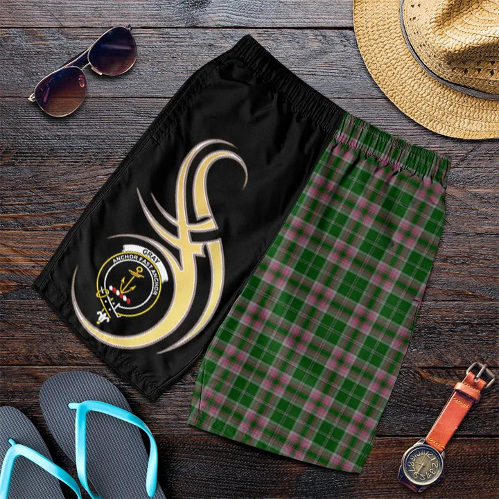 Scottish Gray Hunting Clan Crest Tartan Believe in Me Men's Shorts