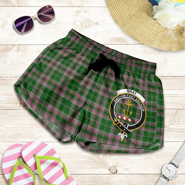 Scottish Gray Hunting Clan Crest Tartan Women Shorts