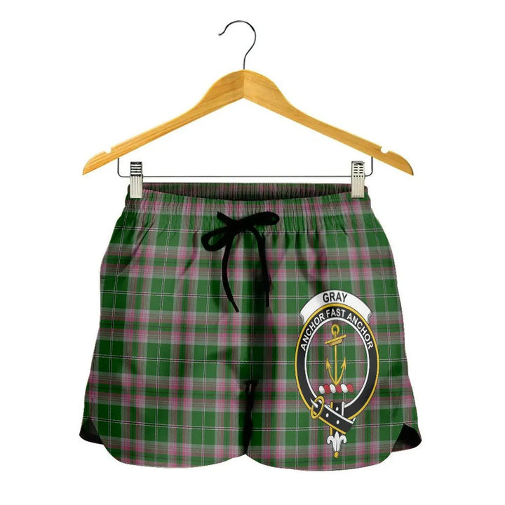 Scottish Gray Hunting Clan Crest Tartan Women Shorts