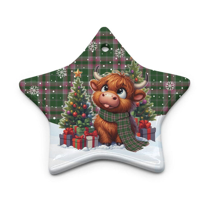 Scottish Gray Hunting Clan Tartan Ceramic Ornament Cute Highland Cow Christmas Star Style Tartan Plaid