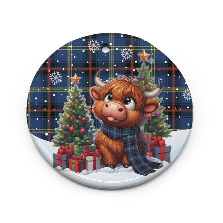 Scottish Grewar Clan Tartan Ceramic Ornament Cute Highland Cow Christmas Circle Style Tartan Plaid