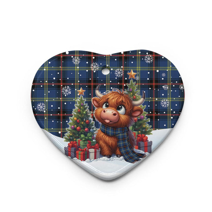 Scottish Grewar Clan Tartan Ceramic Ornament Cute Highland Cow Christmas Heart Style Tartan Plaid