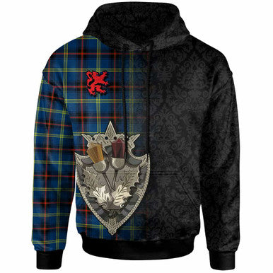 Scottish Grewar Clan Tartan Hoodie - Half Thistle Flowers Celtic Design Front Side Tartan Plaid
