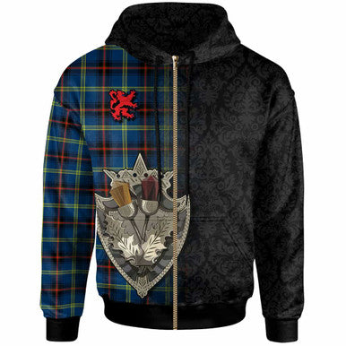 Scottish Grewar Clan Tartan Hoodie - Half Thistle Flowers Celtic Design Zip-up Tartan Plaid
