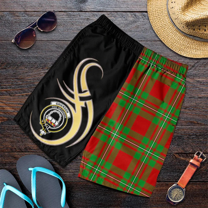 Scottish Grierson Clan Crest Tartan Believe in Me Men's Shorts