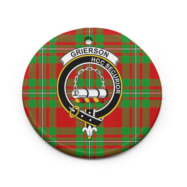 Scottish Grierson Clan Crest Tartan Ceramic Ornament Circle Shape Tartan Plaid