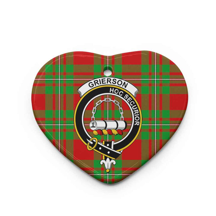 Scottish Grierson Clan Crest Tartan Ceramic Ornament Heart Shape Tartan Plaid