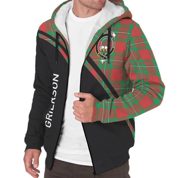 Scottish Grierson Clan Crest Tartan Curve Sherpa Hoodie