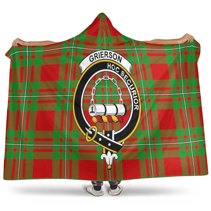 Scottish Grierson Clan Crest Tartan Hooded Blanket Tartan Plaid 1
