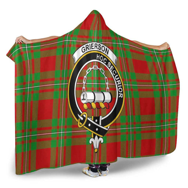 Scottish Grierson Clan Crest Tartan Hooded Blanket Tartan Plaid 2
