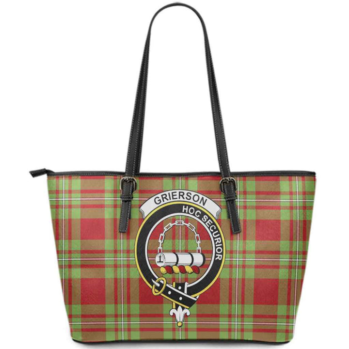 Scottish Grierson Clan Crest Tartan Leather Tote Tartan Plaid