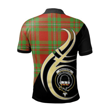 Scottish Grierson Clan Crest Tartan Polo Shirt Believe in Me Back Side Tartan Plaid