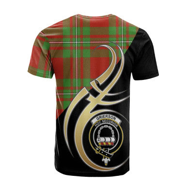 Scottish Grierson Clan Crest Tartan T-Shirt Believe in Me Back Side Tartan Plaid