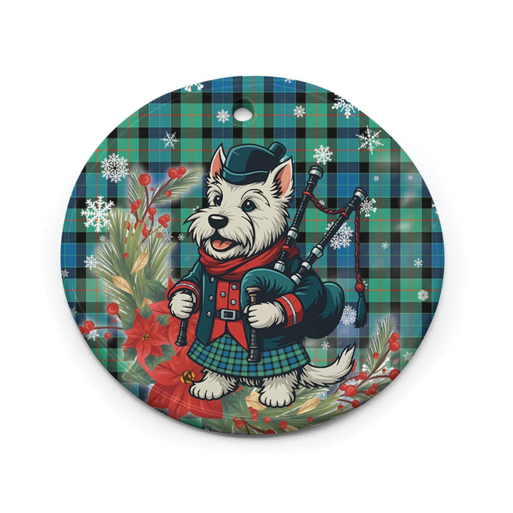 Scottish Gunn Ancient Clan Tartan Ceramic Ornament Cute Scottish Terrier Dog Circle Style Tartan Plaid