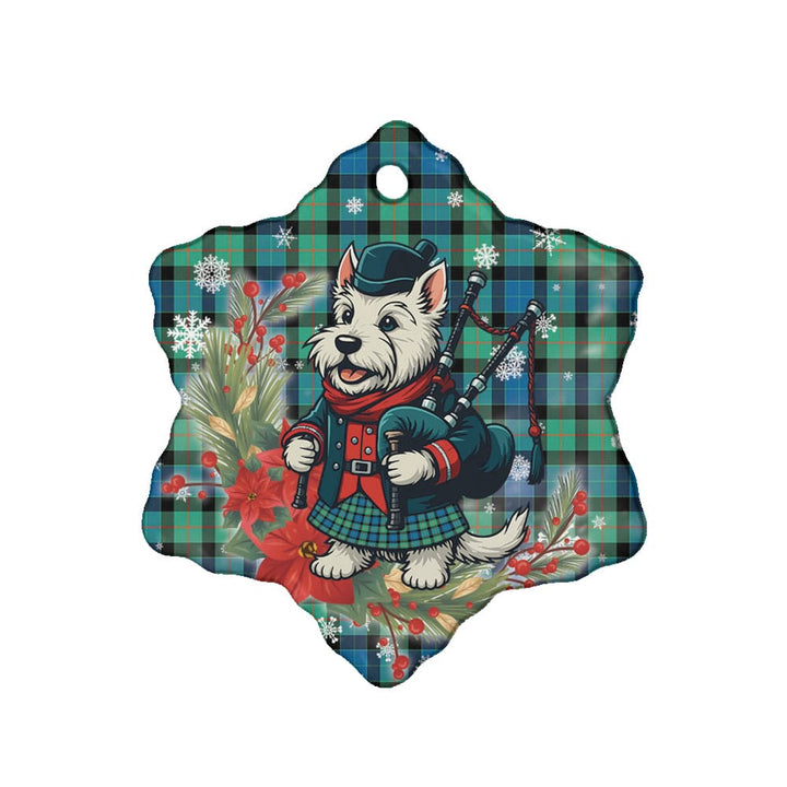 Scottish Gunn Ancient Clan Tartan Ceramic Ornament Cute Scottish Terrier Dog Snow Flake Style Tartan Plaid