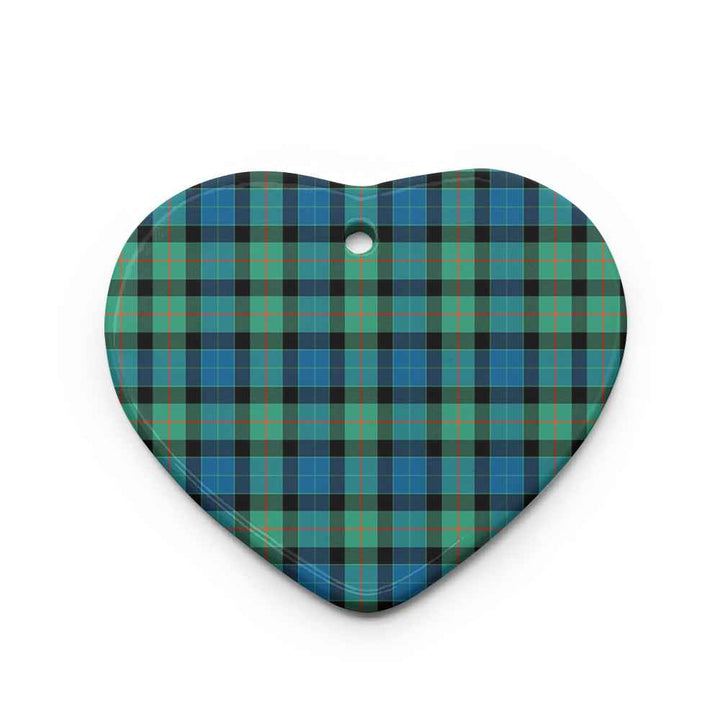 Scottish Gunn Ancient Clan Tartan Ceramic Ornament Heart Shape Tartan Plaid