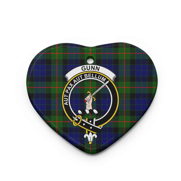 Scottish Gunn Clan Crest Tartan Ceramic Ornament Heart Shape Tartan Plaid
