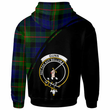 Scottish Gunn Clan Crest Tartan Curve Hoodie Back Side Tartan Plaid