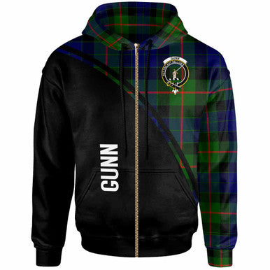 Scottish Gunn Clan Crest Tartan Curve Hoodie Zip-up Tartan Plaid