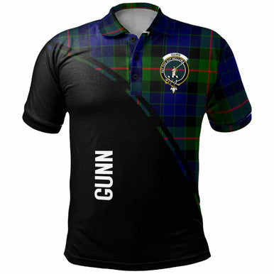 Scottish Gunn Clan Crest Tartan Curve Polo Shirt Front Side Tartan Plaid