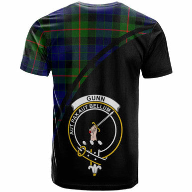 Scottish Gunn Clan Crest Tartan Curve T-Shirt Back Side Tartan Plaid