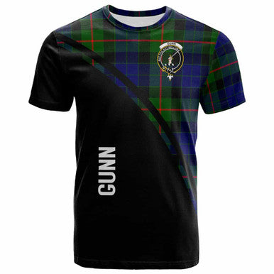 Scottish Gunn Clan Crest Tartan Curve T-Shirt Front Side Tartan Plaid