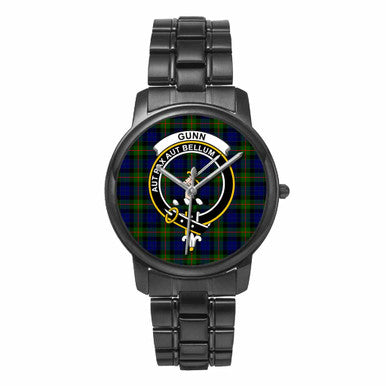 Scottish Gunn Clan Crest Tartan Folding Clasp Steel Quartz Watches Tartan Plaid Black 1