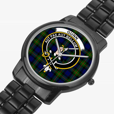 Scottish Gunn Clan Crest Tartan Folding Clasp Steel Quartz Watches Tartan Plaid Black 2
