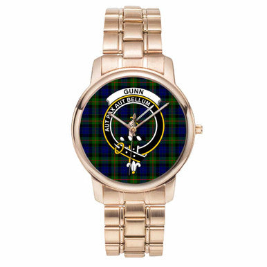 Scottish Gunn Clan Crest Tartan Folding Clasp Steel Quartz Watches Tartan Plaid Rose Gold 1