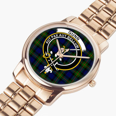 Scottish Gunn Clan Crest Tartan Folding Clasp Steel Quartz Watches Tartan Plaid Rose Gold 2