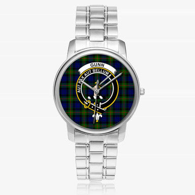 Scottish Gunn Clan Crest Tartan Folding Clasp Steel Quartz Watches Tartan Plaid Silver 1