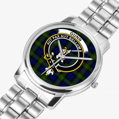 Scottish Gunn Clan Crest Tartan Folding Clasp Steel Quartz Watches Tartan Plaid Silver 2