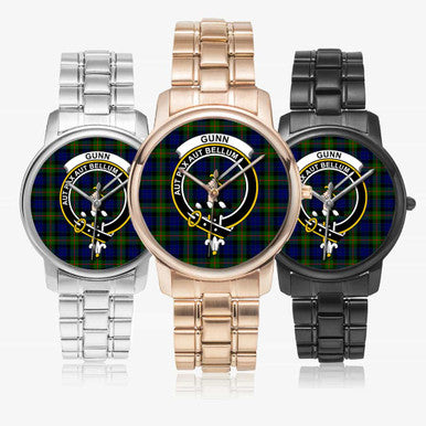 Scottish Gunn Clan Crest Tartan Folding Clasp Steel Quartz Watches Tartan Plaid All