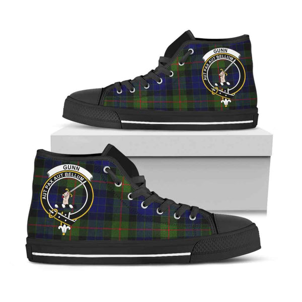 Scottish Gunn Clan Crest Tartan High Top Shoes Black Sole Tartan Plaid
