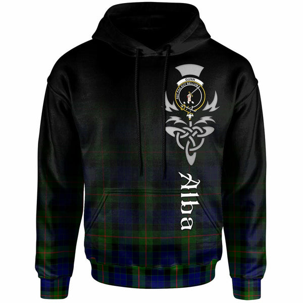 Scottish Gunn Clan Crest Tartan Hoodie - Alba Gu Brath Family Crest Celtic Inspired Front Side Tartan Plaid