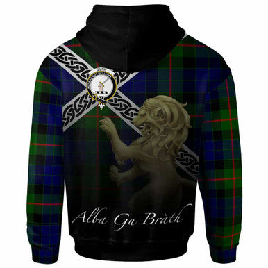 Scottish Gunn Clan Crest Tartan Hoodie - Celtic With Scotland Lion Back Side Tartan Plaid