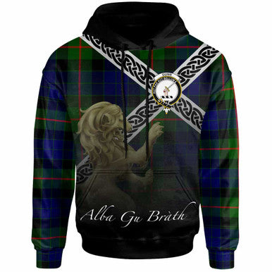 Scottish Gunn Clan Crest Tartan Hoodie - Scotland Lion Front Side Tartan Plaid