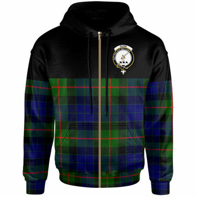 Scottish Gunn Clan Crest Tartan Hoodie - Horizontal Style Zip-up Tartan Plaid