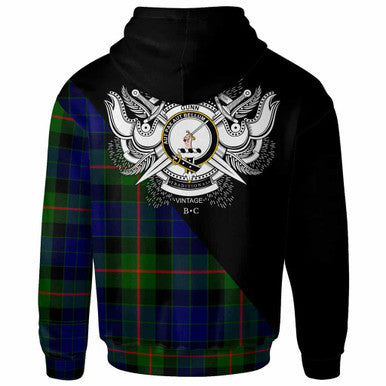 Scottish Gunn Clan Crest Tartan Hoodie - Military Logo Back Side Tartan Plaid