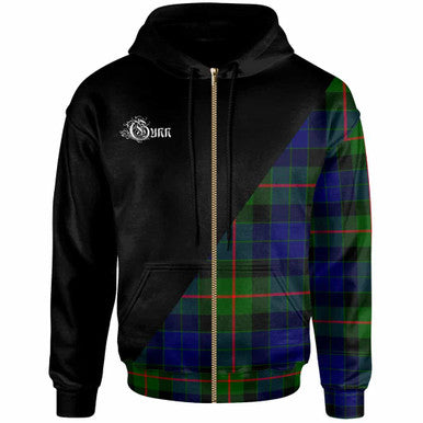 Scottish Gunn Clan Crest Tartan Hoodie - Military Logo Zip-up Tartan Plaid