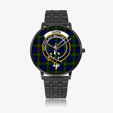 Scottish Gunn Clan Crest Tartan Instafamous Steel Quartz Watches Tartan Plaid Black 1