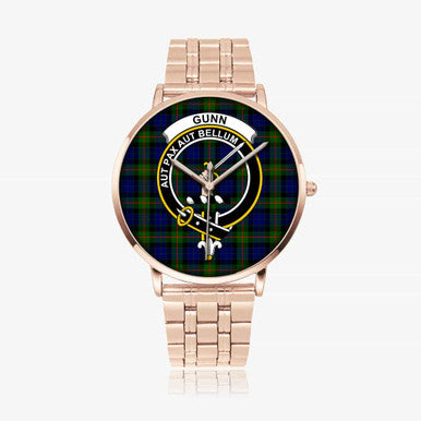 Scottish Gunn Clan Crest Tartan Instafamous Steel Quartz Watches Tartan Plaid Rose Gold 1