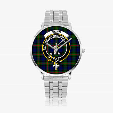 Scottish Gunn Clan Crest Tartan Instafamous Steel Quartz Watches Tartan Plaid Silver 1